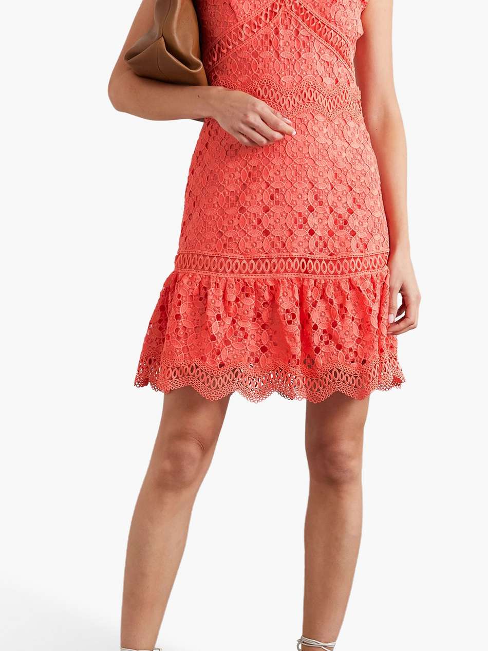 ruffled guipure lace mini dress