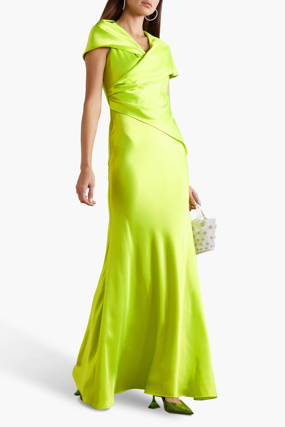  Halpern - Twisted Draped Satin Gown - Green - Fr 38 