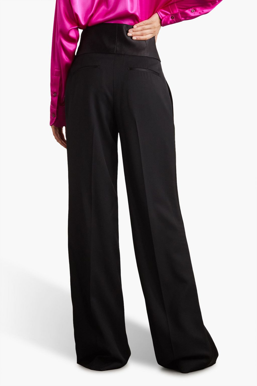 TOM FORD Silk satin-trimmed grain de poudre wool wide-leg pants