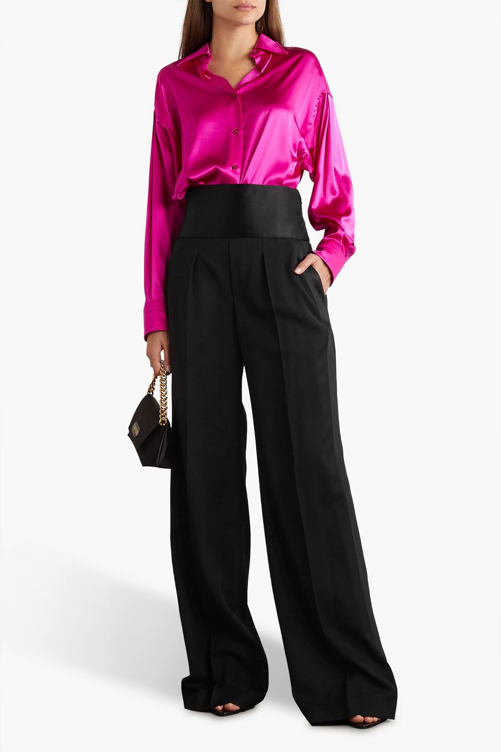 TOM FORD Silk satin-trimmed grain de poudre wool wide-leg pants