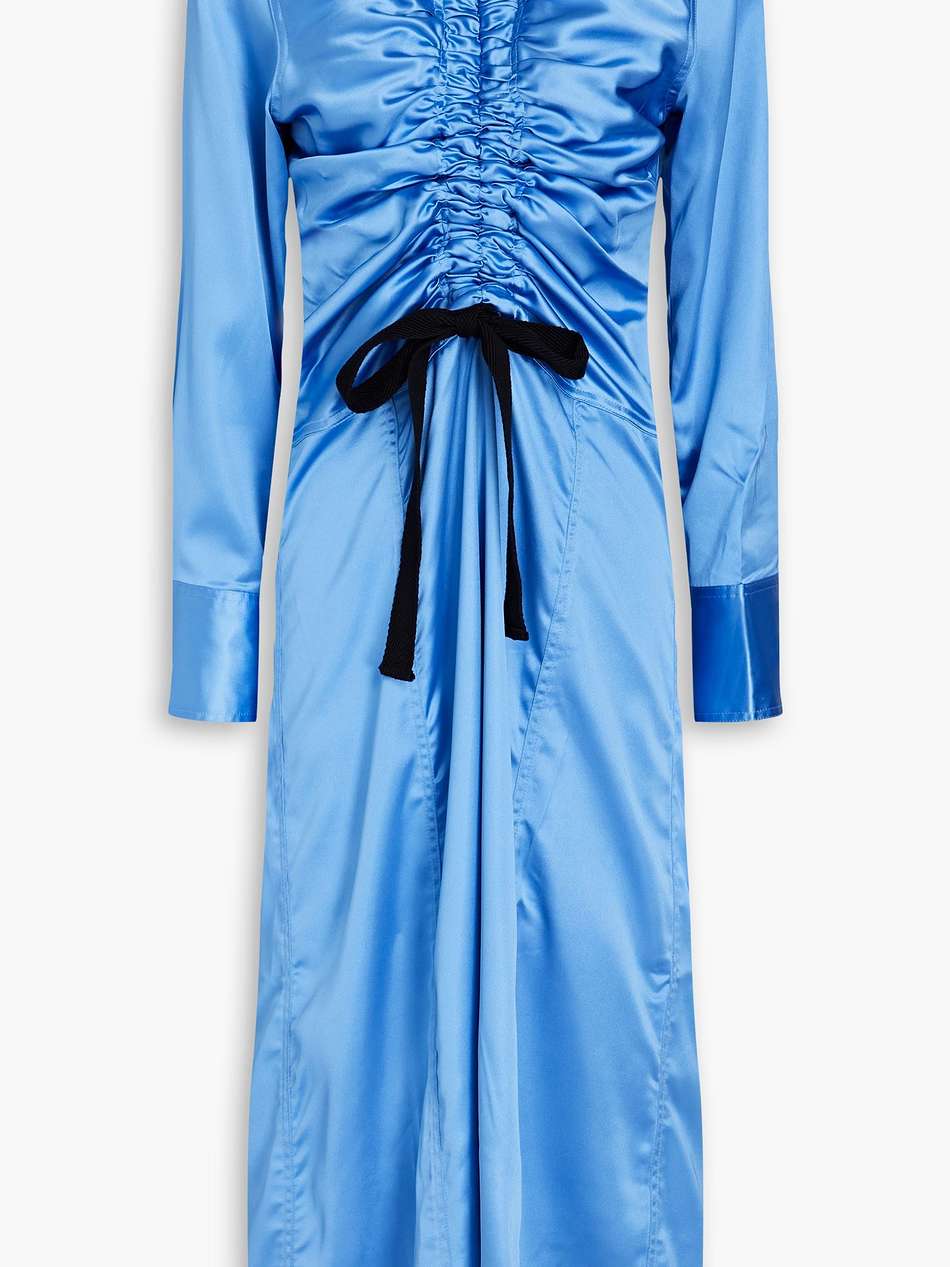 ruched cutout satin midi dress