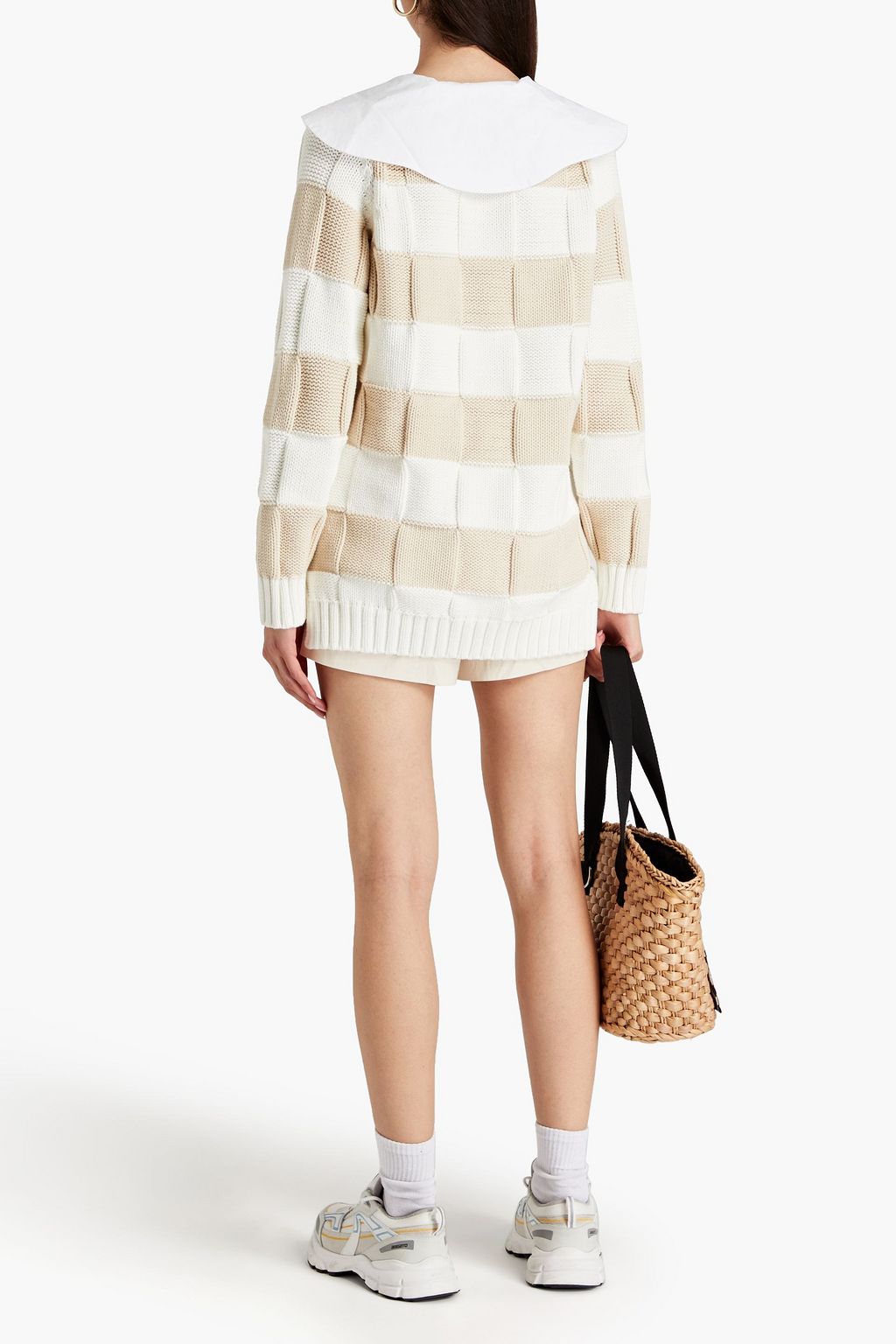 GANNI Poplin-paneled striped cotton-blend cardigan