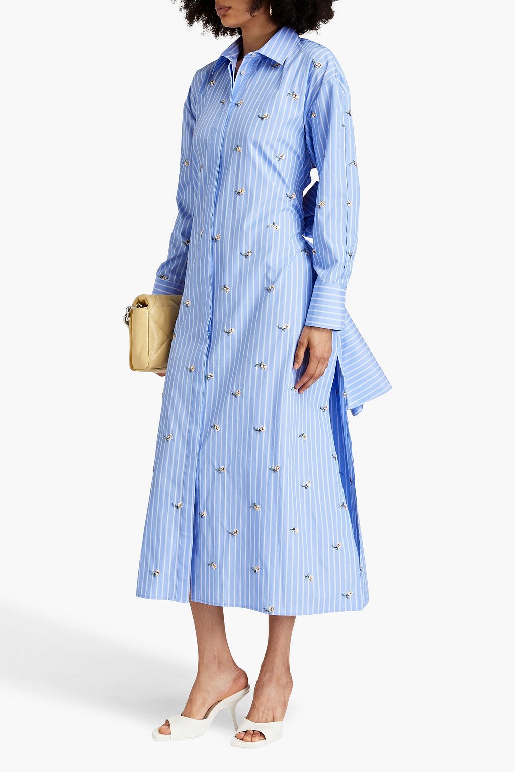 MSGM コットンポプリン ミディシャツワンピース ストライプ