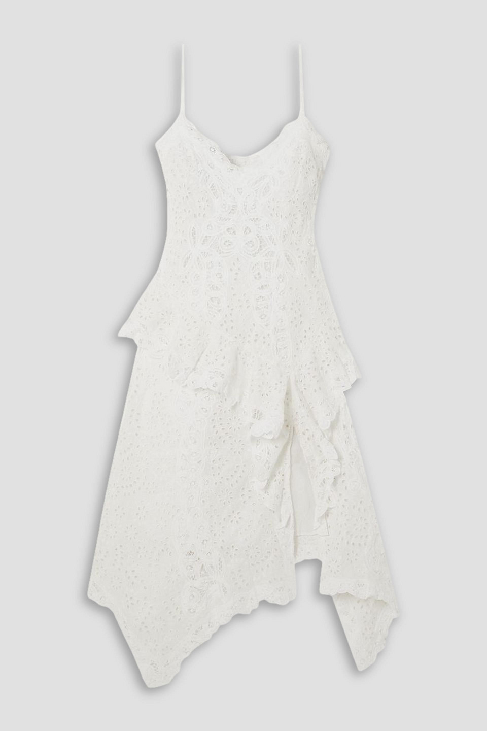Polo Ralph Lauren Asymmetric Ruffled Broderie Anglaise Linen Midi Dress In White