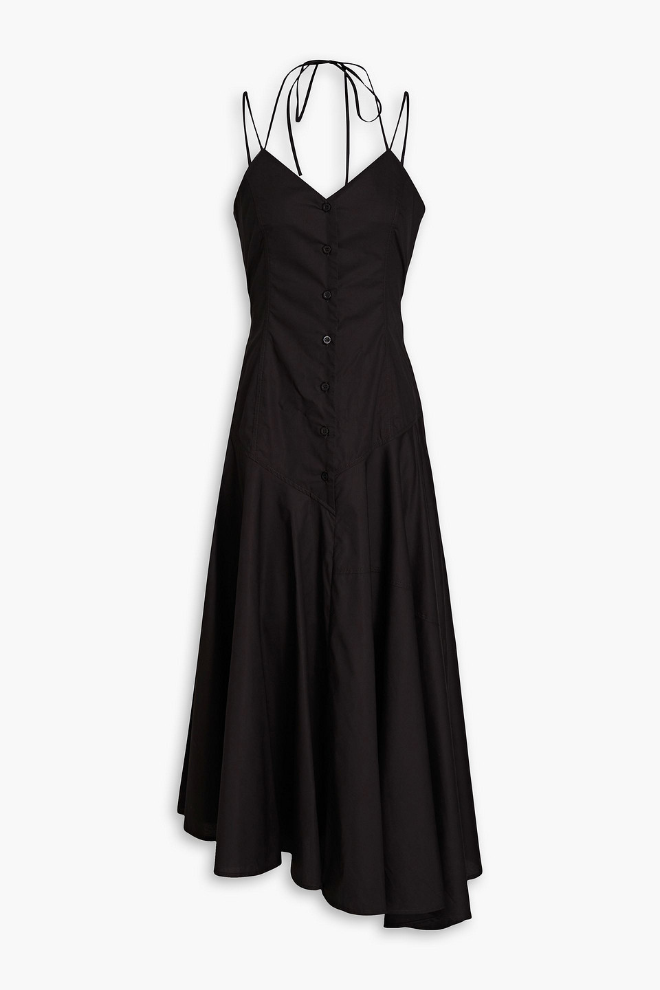 Msgm Asymmetric Cutout Cotton-poplin Midi Dress In Black