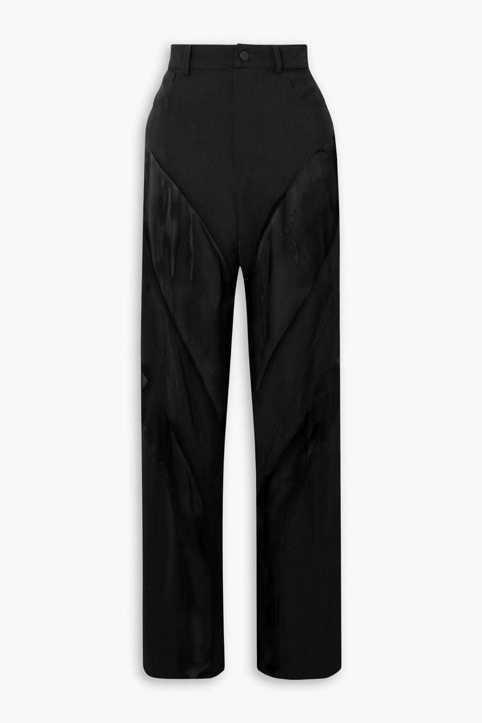 mugler - paneled silk tulle-trimmed twill straight-leg pants - black - fr 36