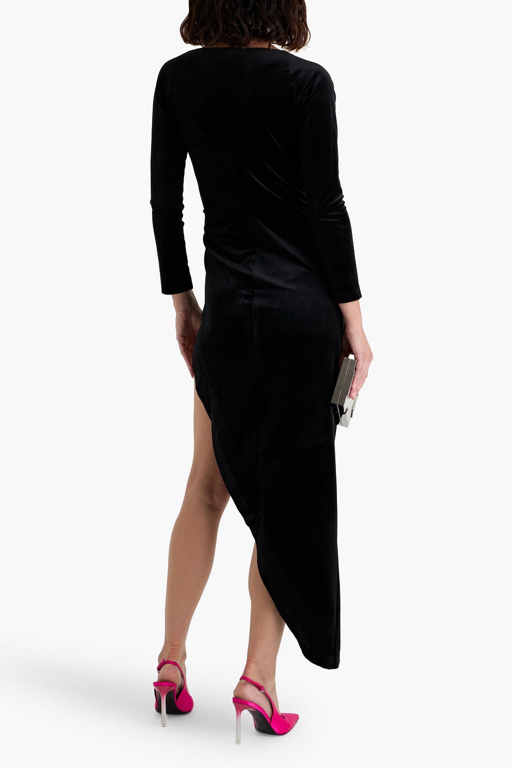 NORMA KAMALI Asymmetric ruched velvet midi dress
