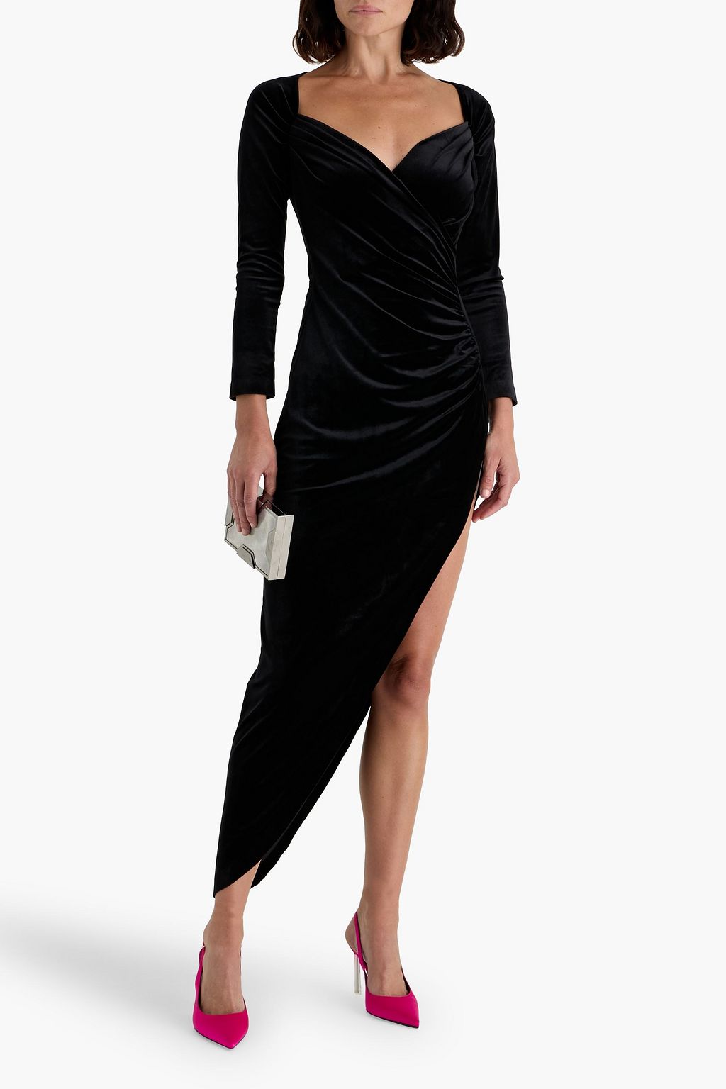 NORMA KAMALI Asymmetric ruched velvet midi dress