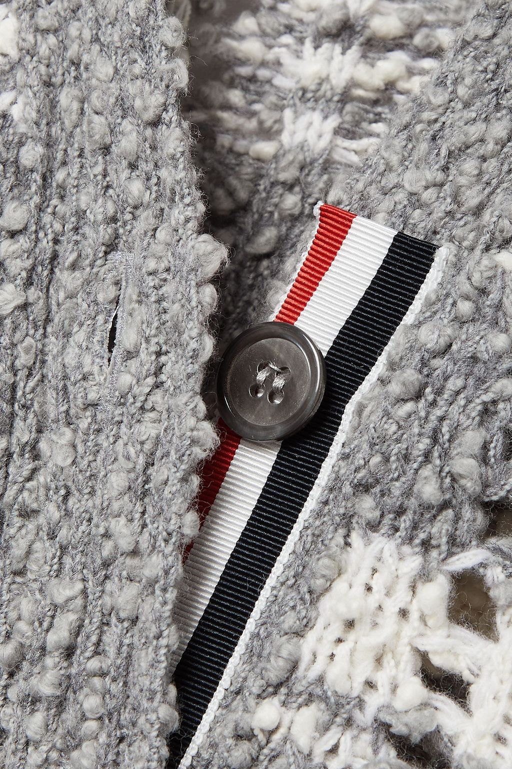 THOM BROWNE Striped open-knit cotton-blend cardigan