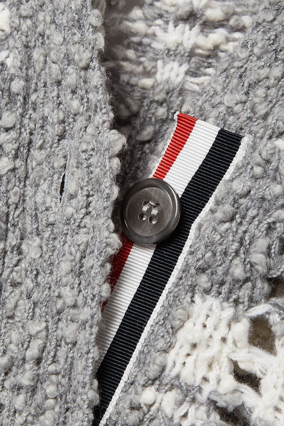 Thom Browne Striped Open-knit Cotton-blend Cardigan In Gray