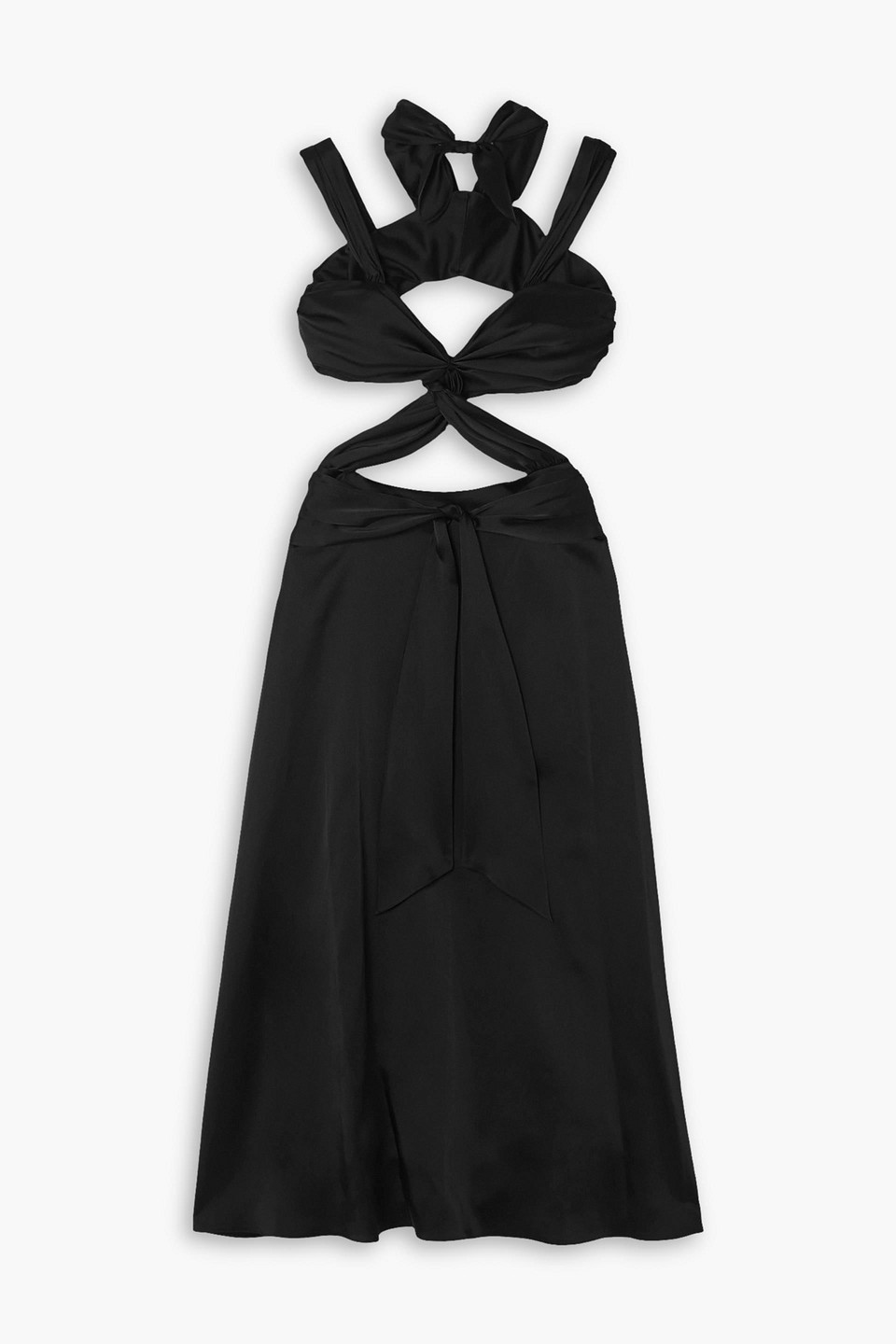 Halpern Midikleid Aus Satin Mit Cut-outs Und Twist-detail An Der Vorderseite In Black