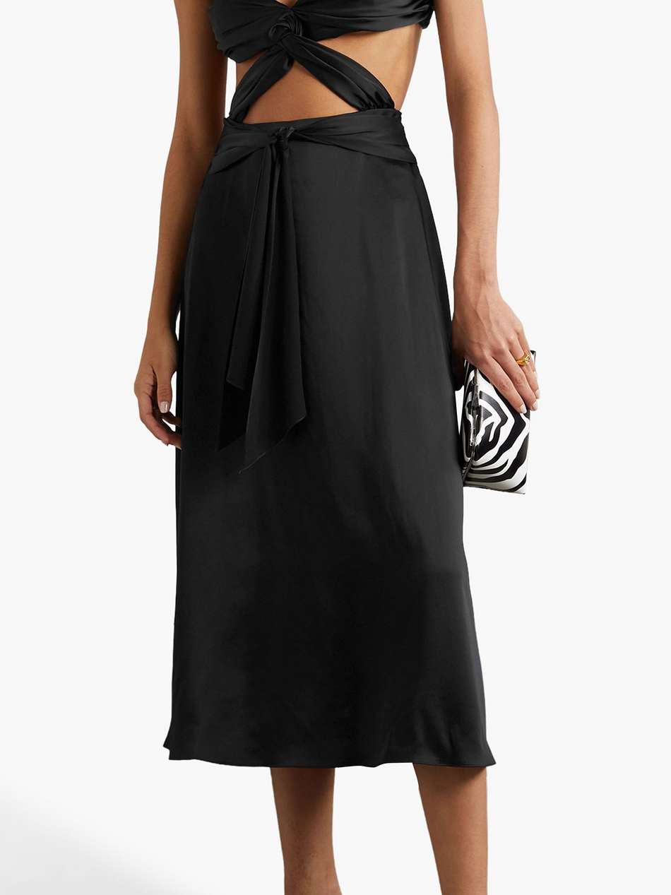 cutout twisted satin midi dress