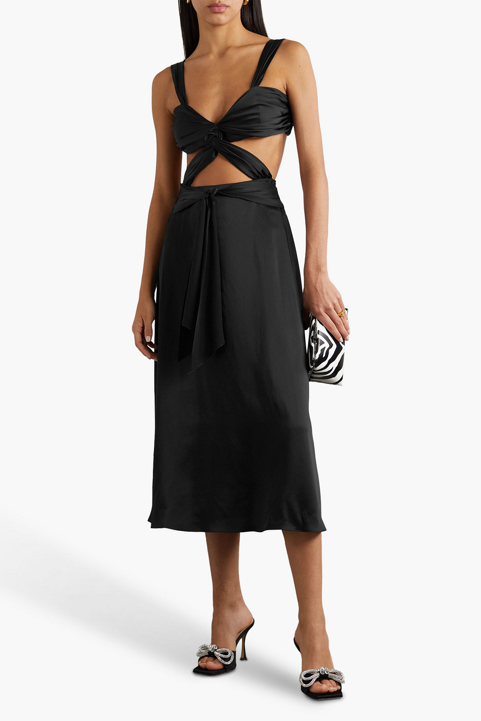 Shop Halpern Cutout Twisted Satin Midi Dress In Black