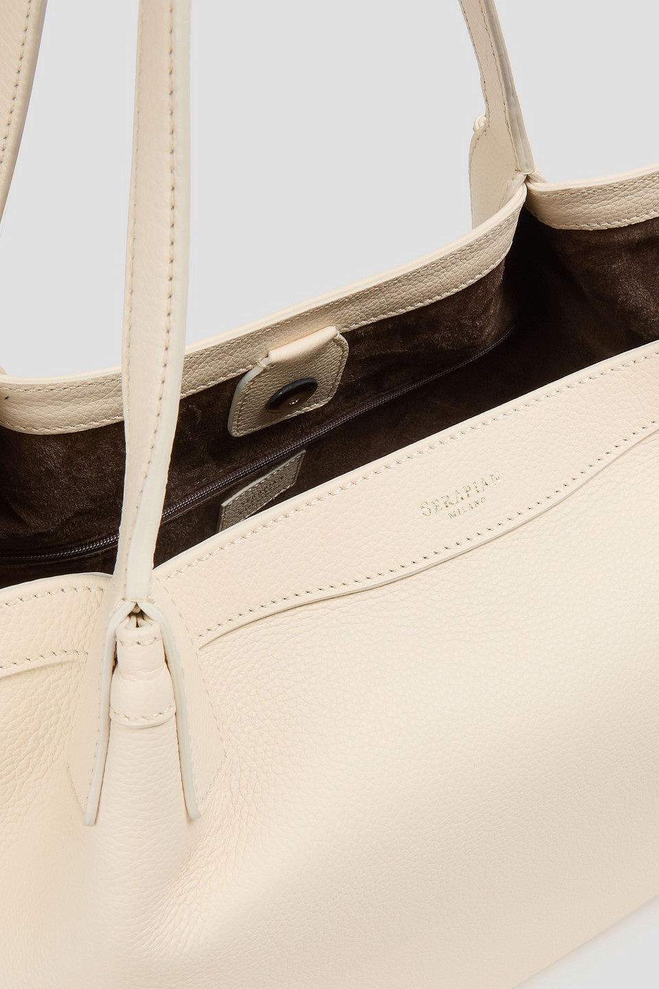 Serapian Small Secret Rugiada Pebbled-leather Tote In White