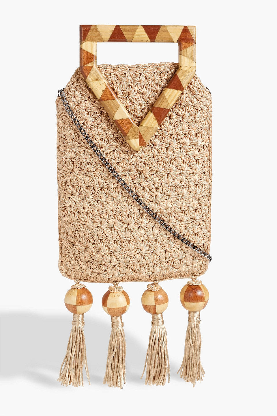 Catarina Mina Tiwa Tasseled Crochet Tote In Sand