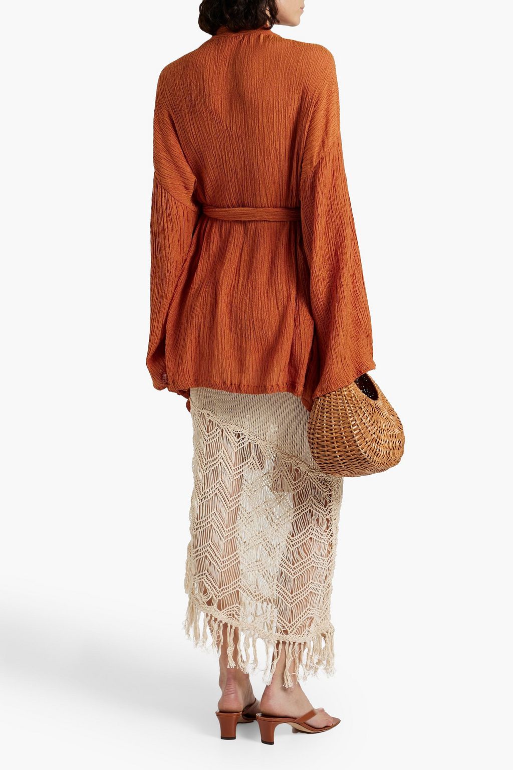 SAVANNAH MORROW Rumba crinkled floral-print bamboo and silk-blend kimono