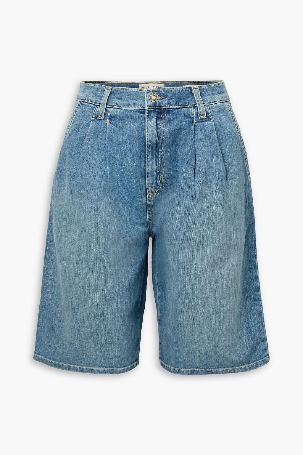 Pleated denim shorts sale