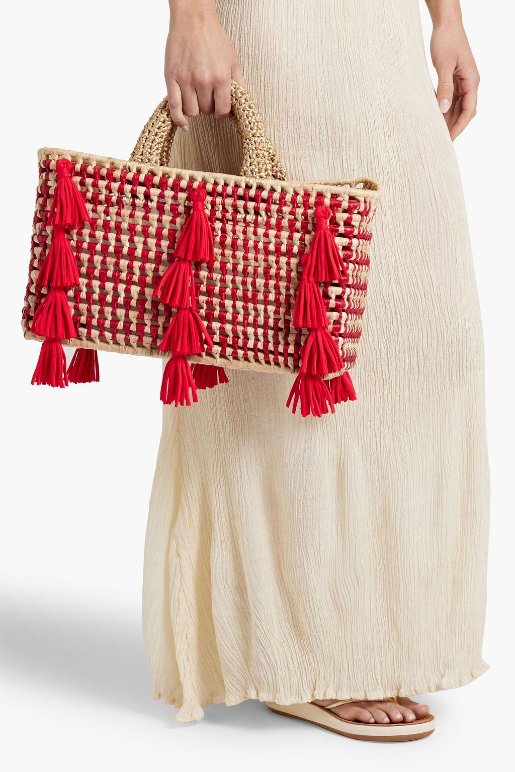 CATARINA MINA Fontana tasseled faux raffia tote