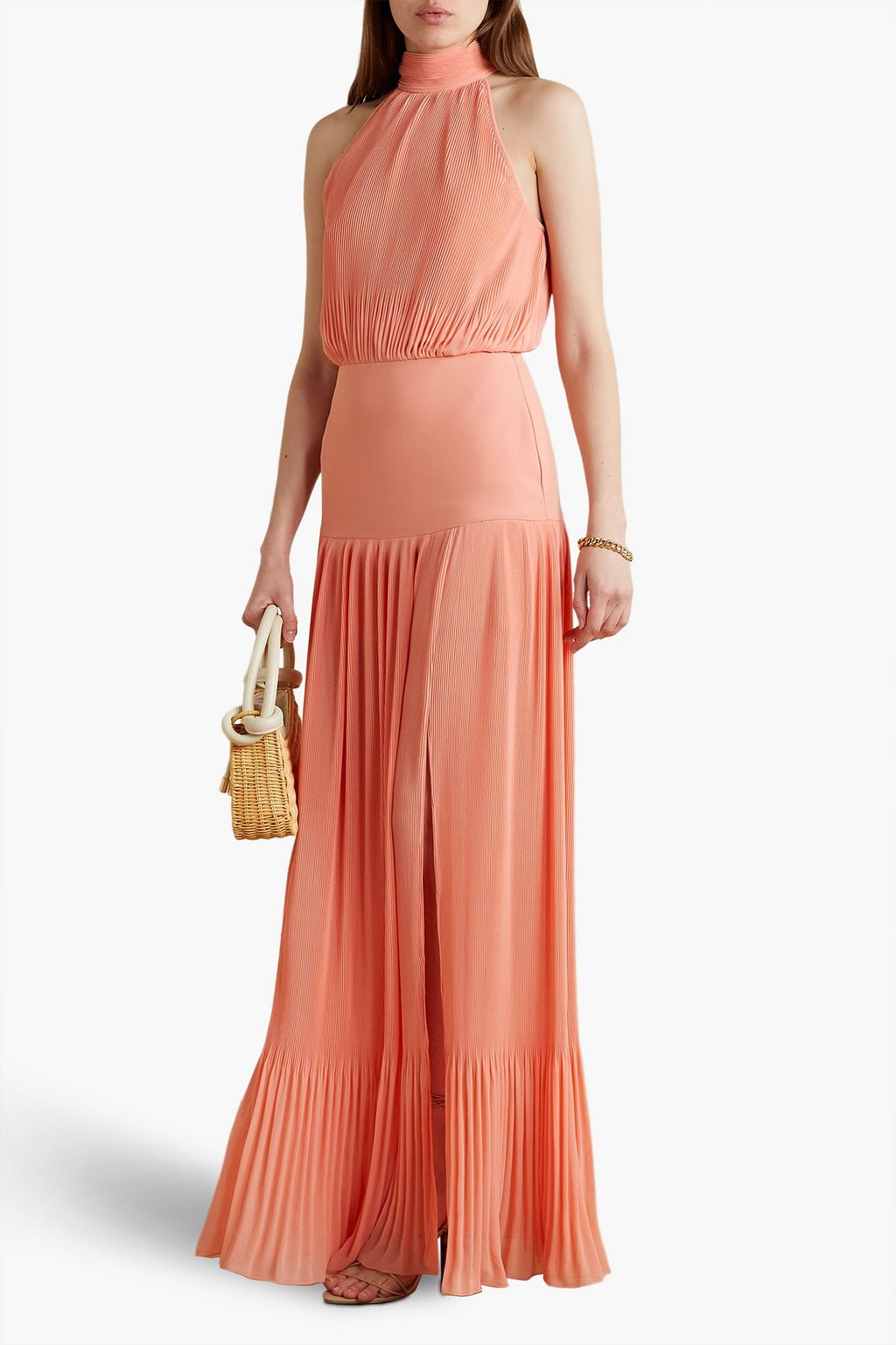 VERONICA BEARD Lilliana plissé-crepe halterneck maxi dress