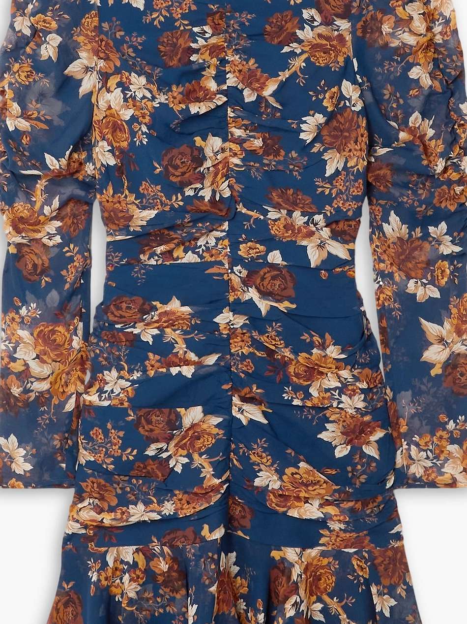 hedera ruched floral-print silk-chiffon mini dress