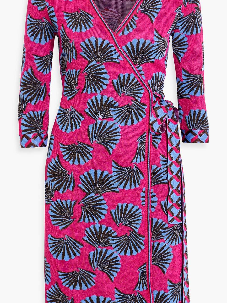 lainey metallic jacquard-knit wrap dress