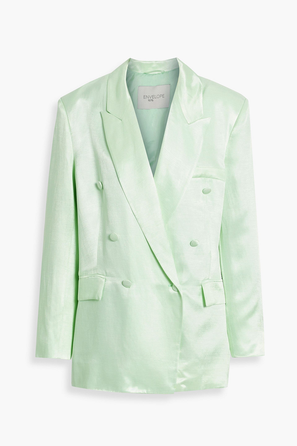 Envelope 1976 Lyon Double-breasted Satin-twill Blazer In Mint