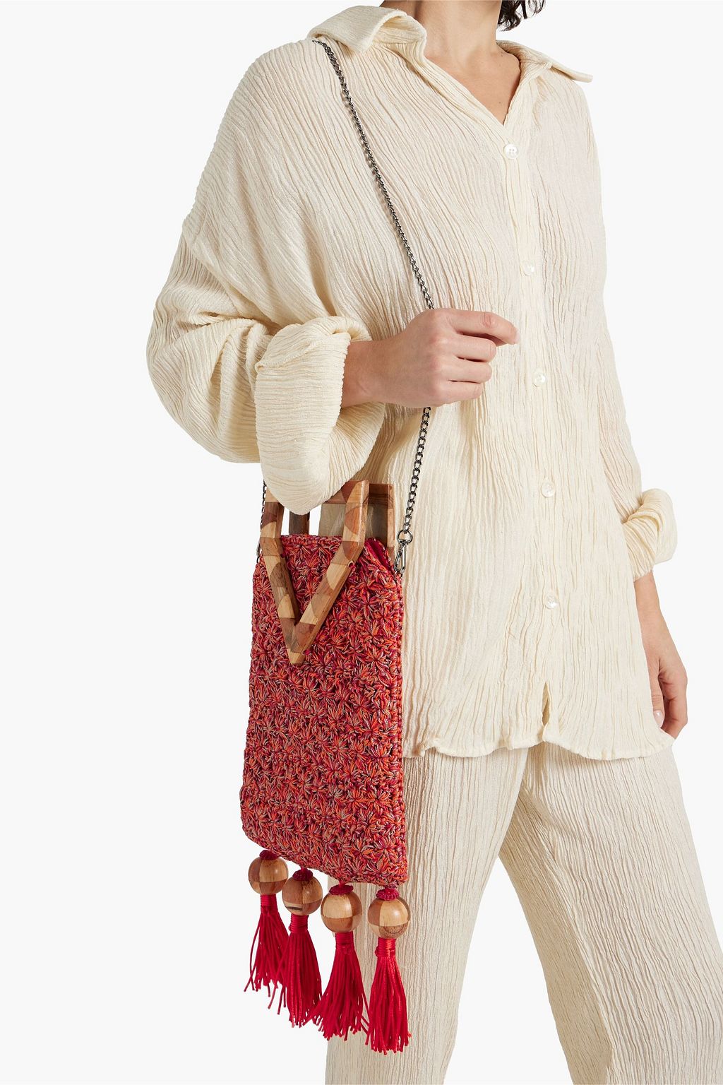 CATARINA MINA Tiwa Franjas tassled crochet tote
