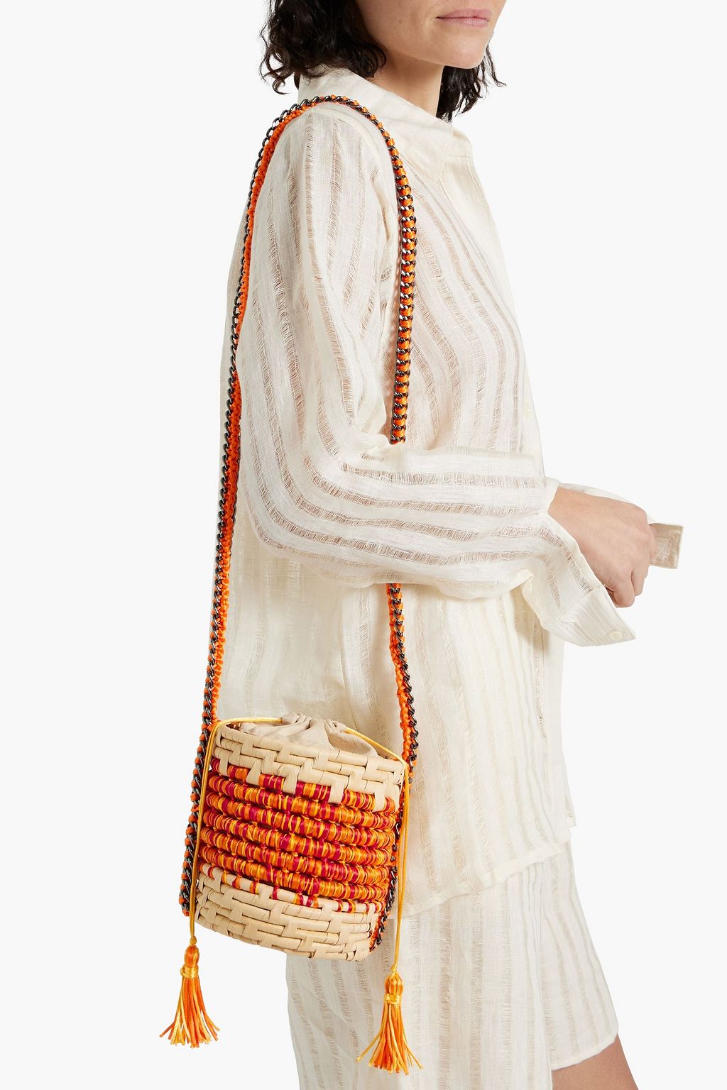 CATARINA MINA Tubinho Neon straw bucket bag