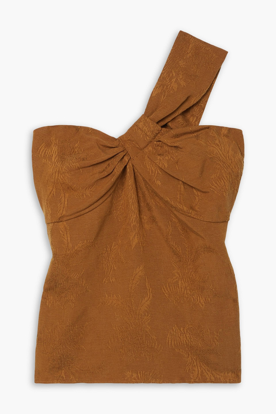 Shop Veronica Beard Belinda One-shoulder Modal And Linen-blend Jacquard Top In Light Brown