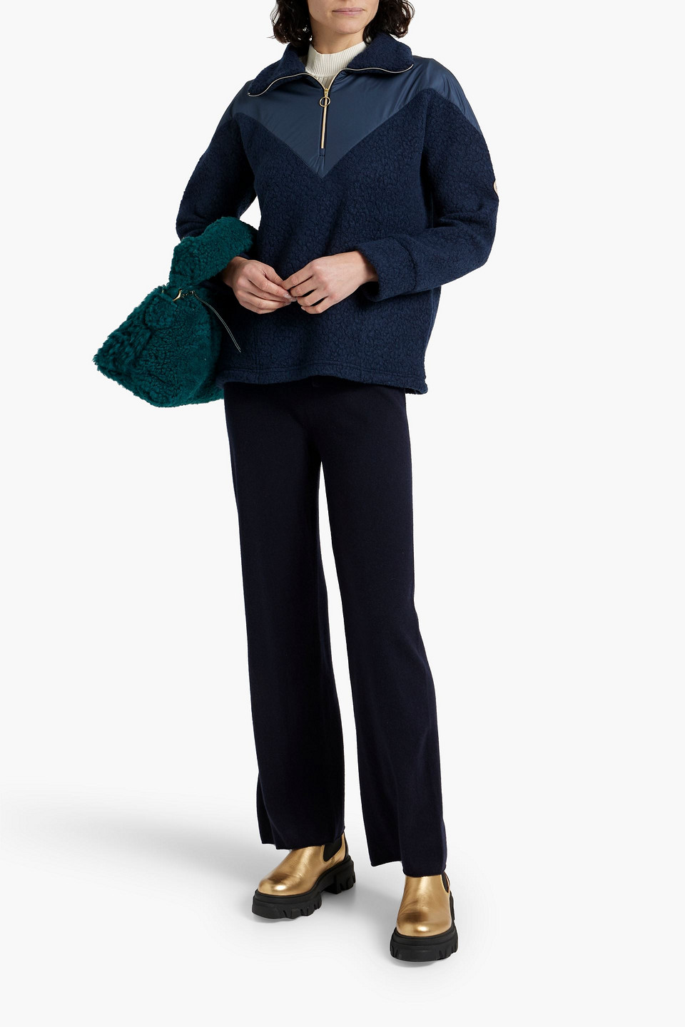 Shop We Norwegians Alta Shell-paneled Fleece Half-zip Jacket In Navy