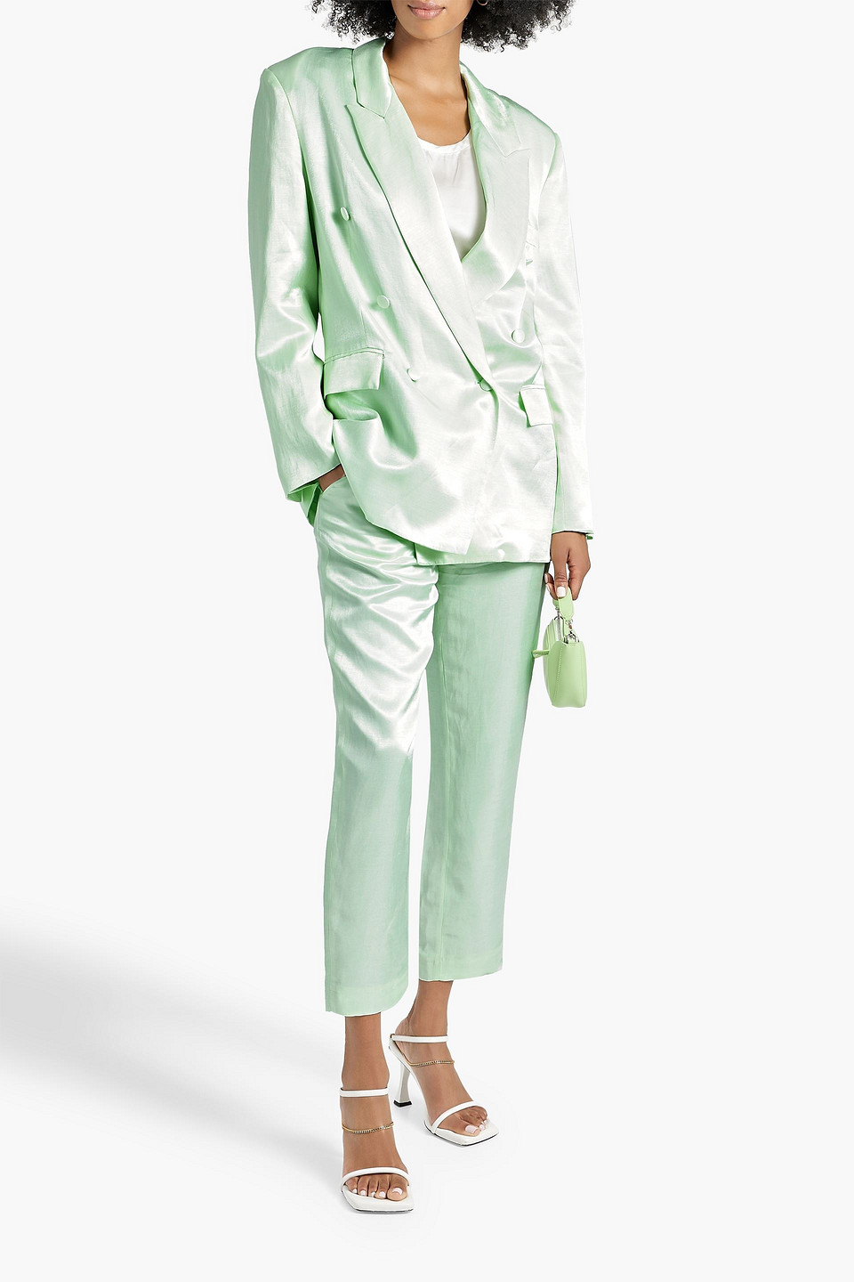 Shop Envelope 1976 Bianca Satin-twill Tapered Pants In Mint