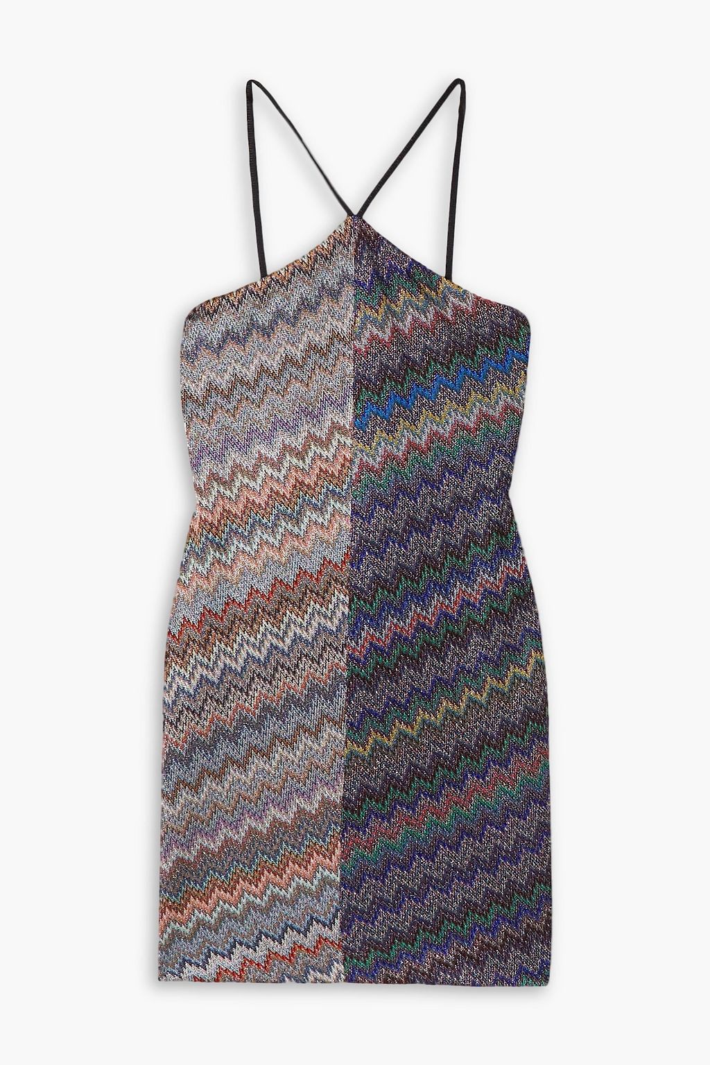 Metallic striped crochet knit mini dress
