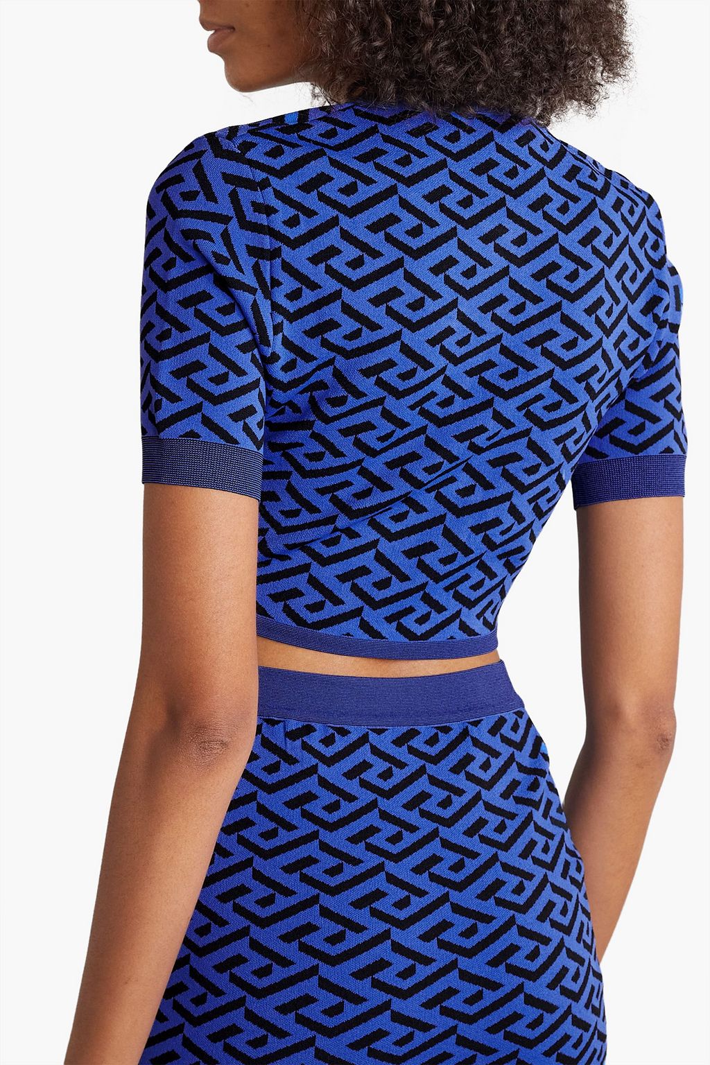 VERSACE Cropped cutout jacquard-knit cardigan