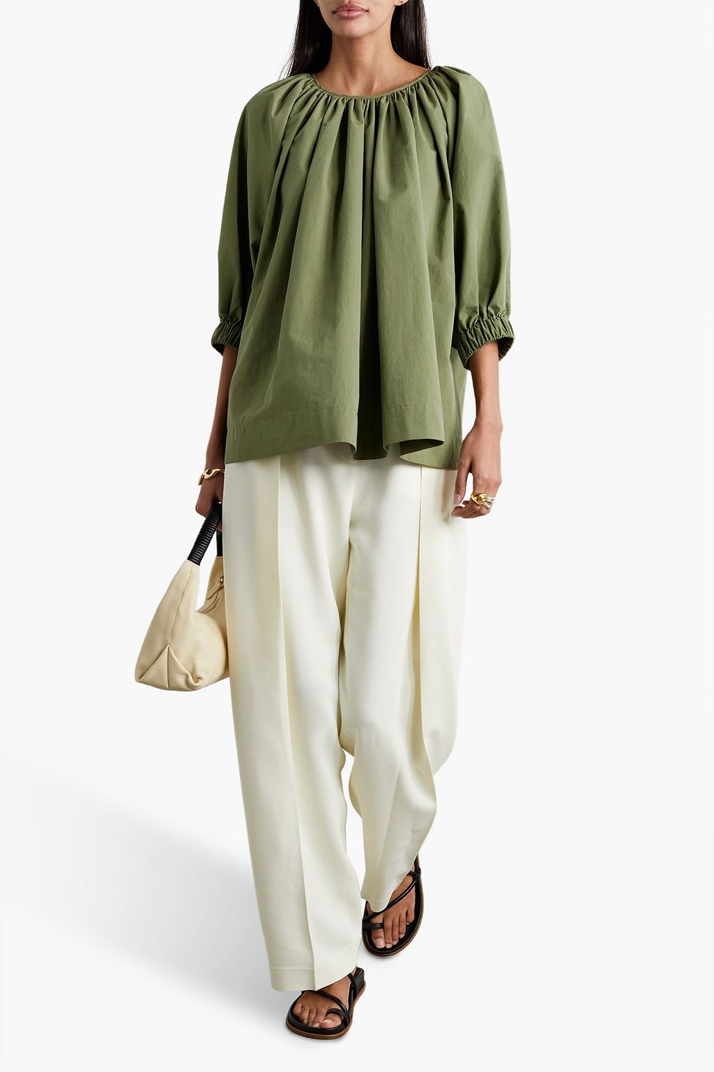 CO Gathered cotton-blend blouse