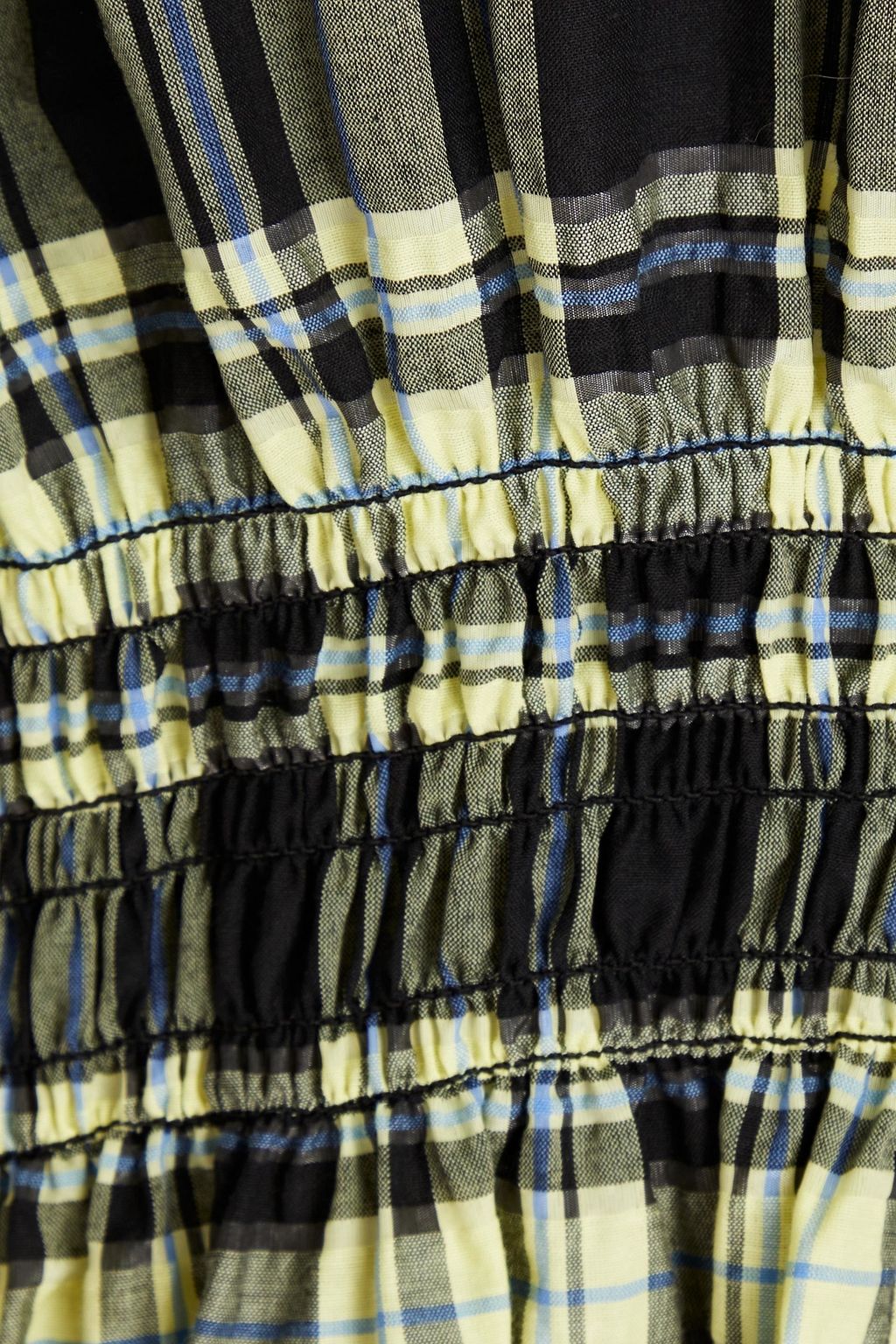 GANNI Checked cotton-blend seersucker blouse