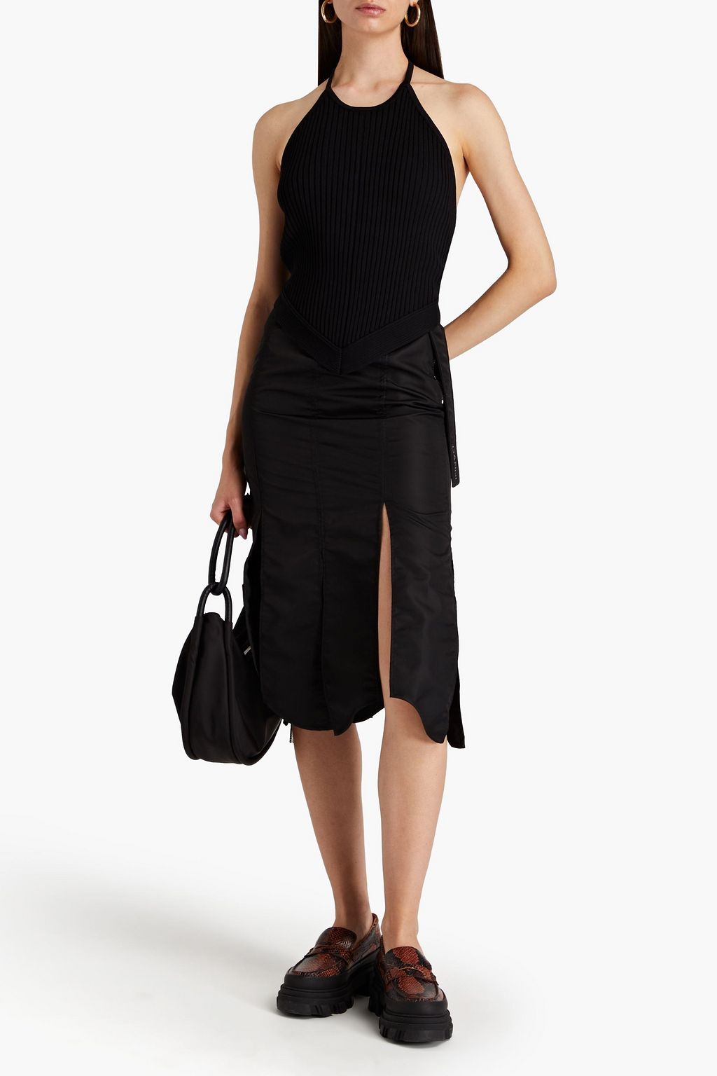 GANNI Ribbed-knit halterneck top