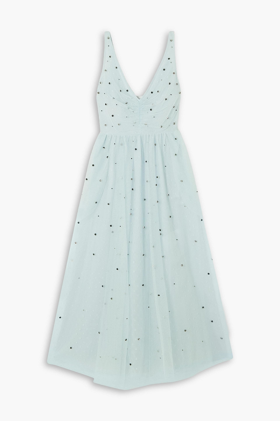 Red Valentino Crystal-embellished Ruched Tulle Midi Dress In Blue