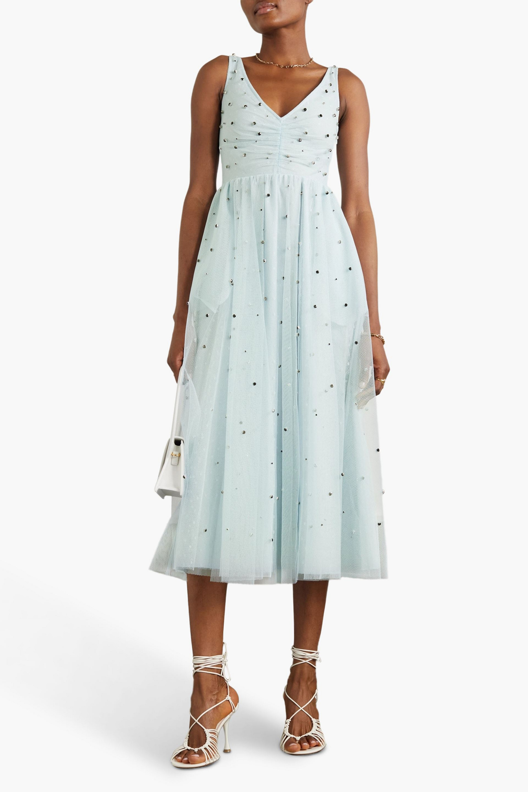 REDValentino Point d'esprit-paneled crystal-embellished tulle midi dress