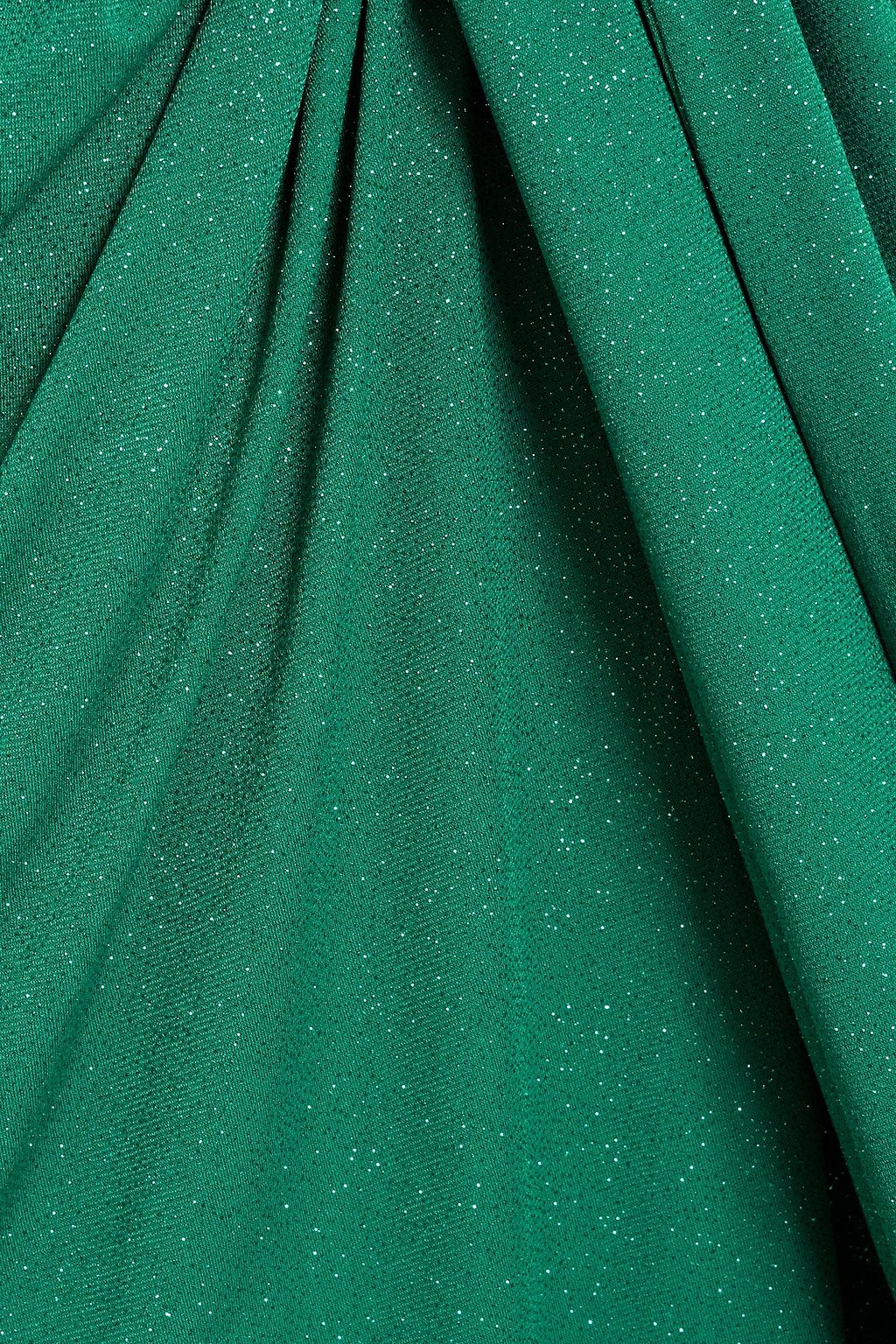 RHEA COSTA Wrap-effect glittered jersey gown
