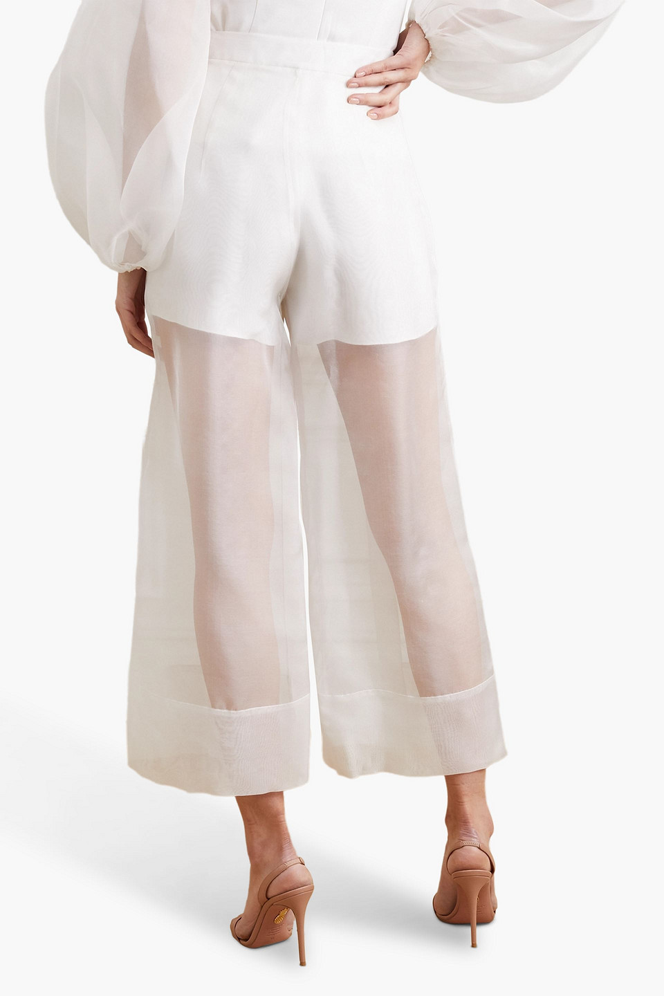 CUSHNIE CROPPED LAYERED SILK-ORGANZA AND CREPE WIDE-LEG PANTS
