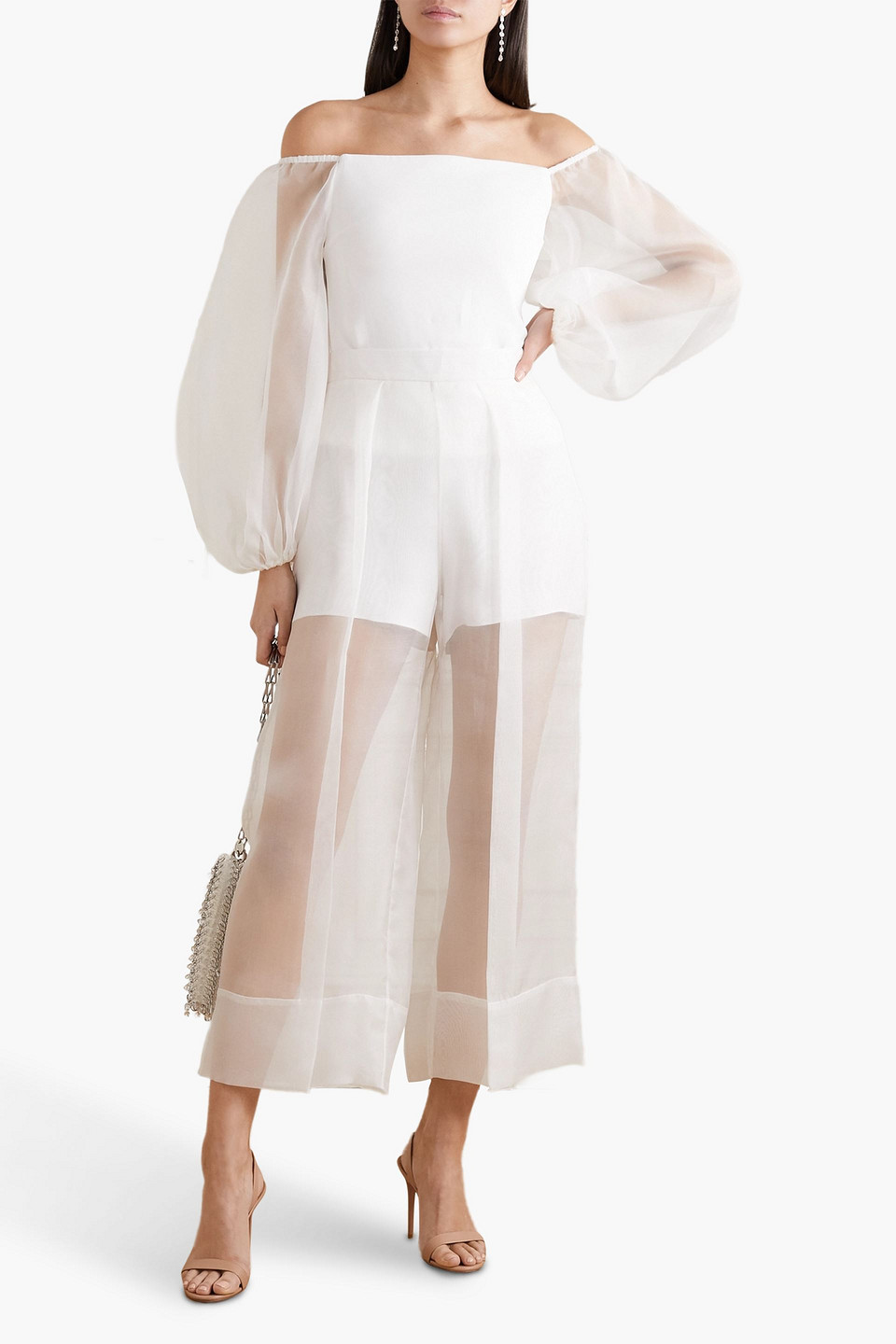 CUSHNIE CROPPED LAYERED SILK-ORGANZA AND CREPE WIDE-LEG PANTS