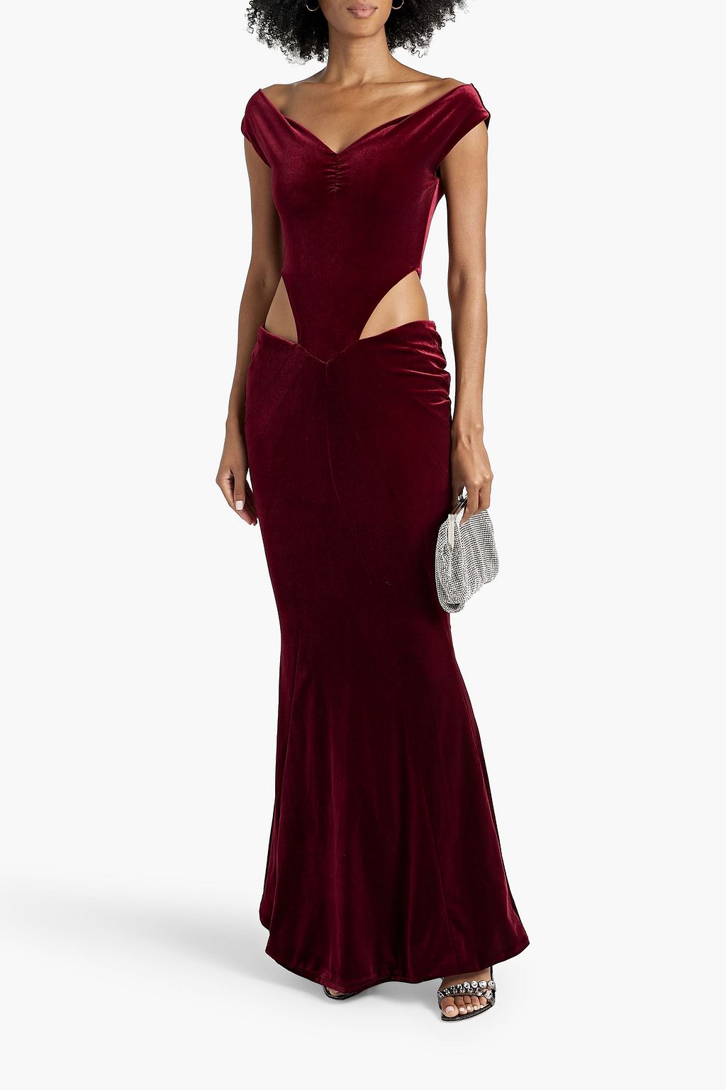 RETROFÊTE Giada off-the-shoulder cutout velvet gown