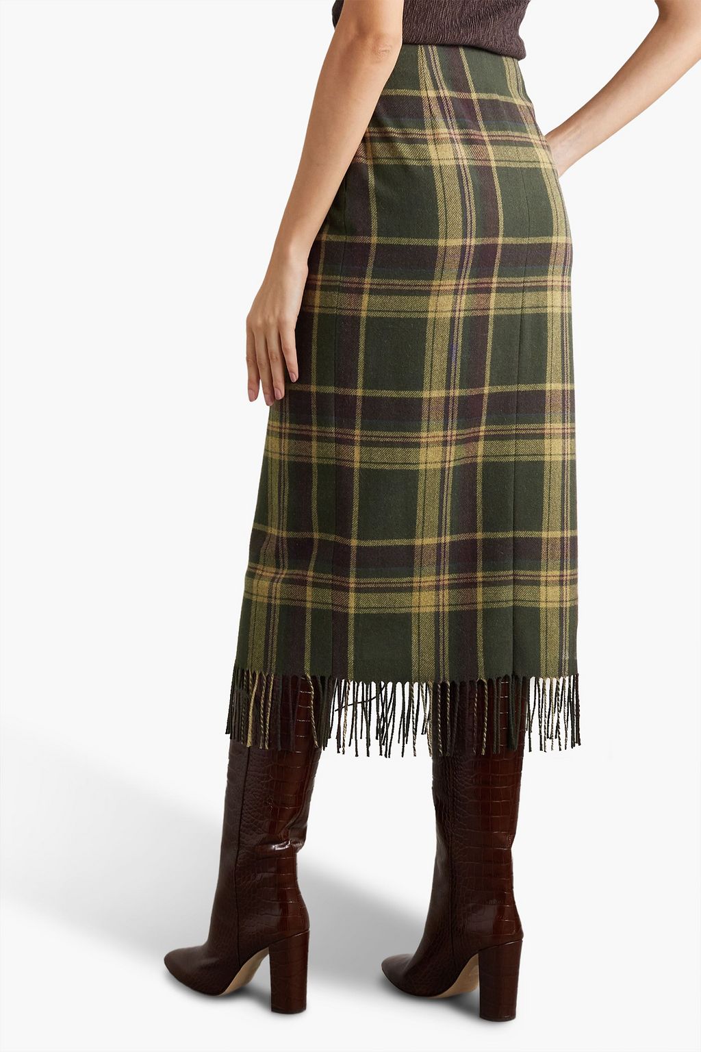 RALPH LAUREN COLLECTION Aden checked wool-felt midi wrap skirt