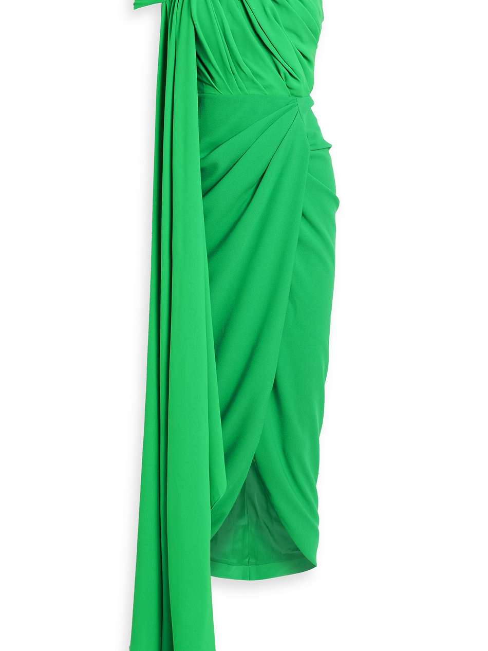 one-shoulder draped crepe midi dress