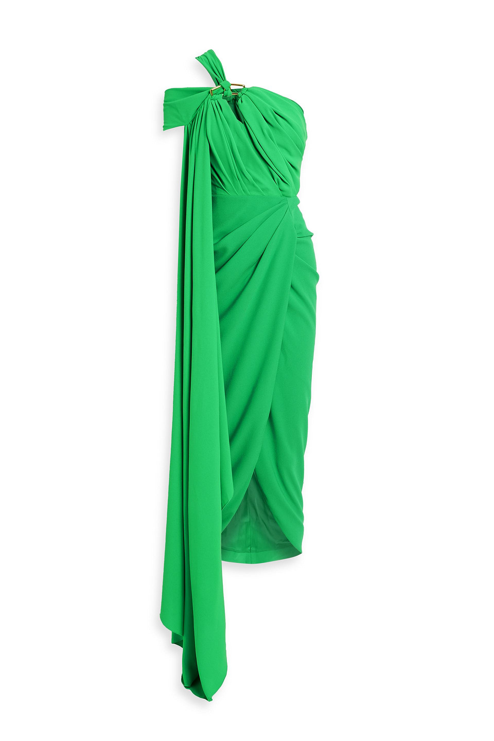 Rhea Costa One-shoulder Draped Crepe Midi Dress In Green