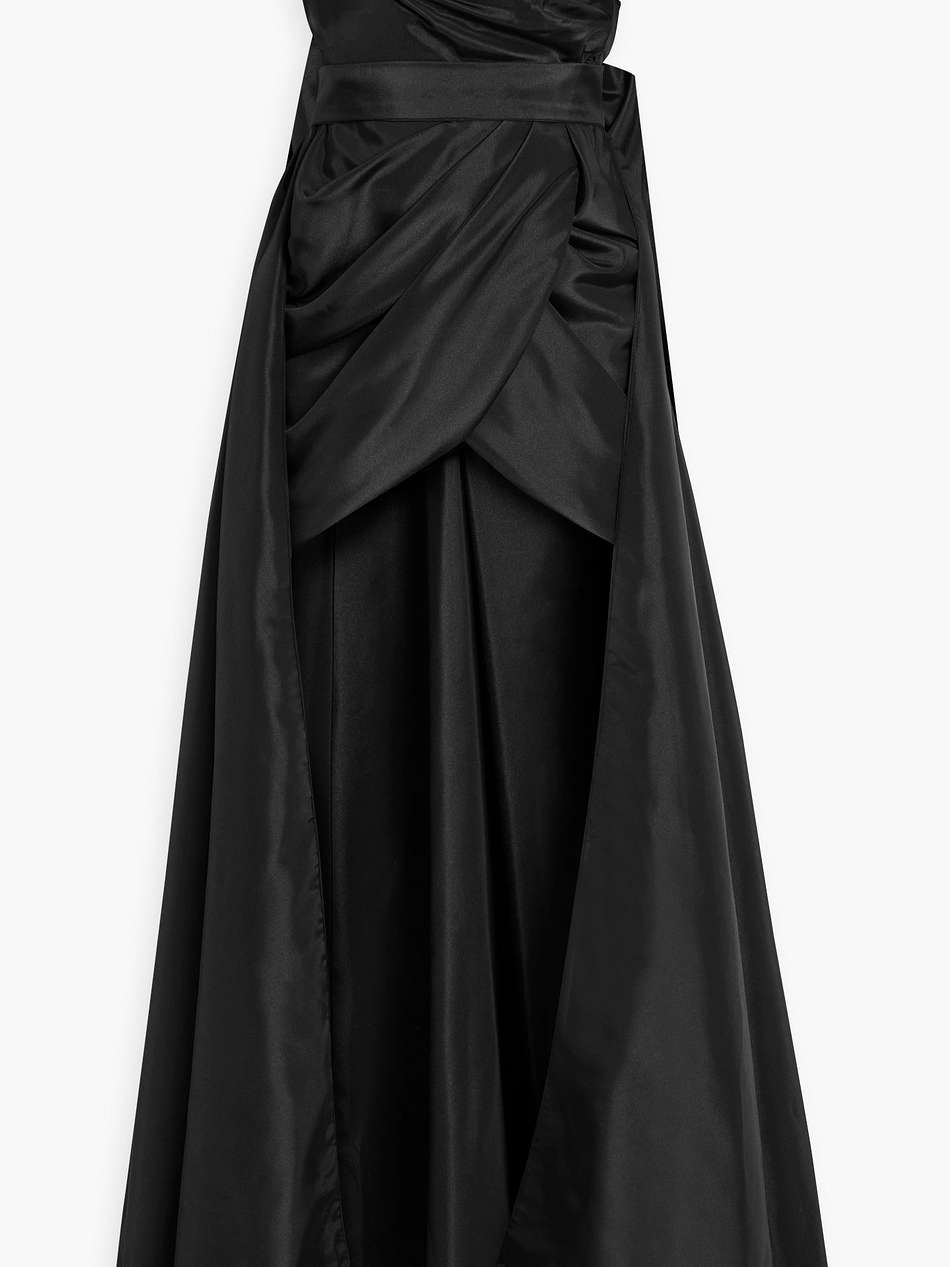 convertible off-the-shoulder draped satin gown
