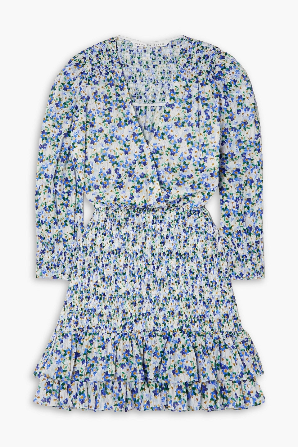 Veronica Beard Darrah Smocked Floral-print Cotton-voile Mini Dress In Blue