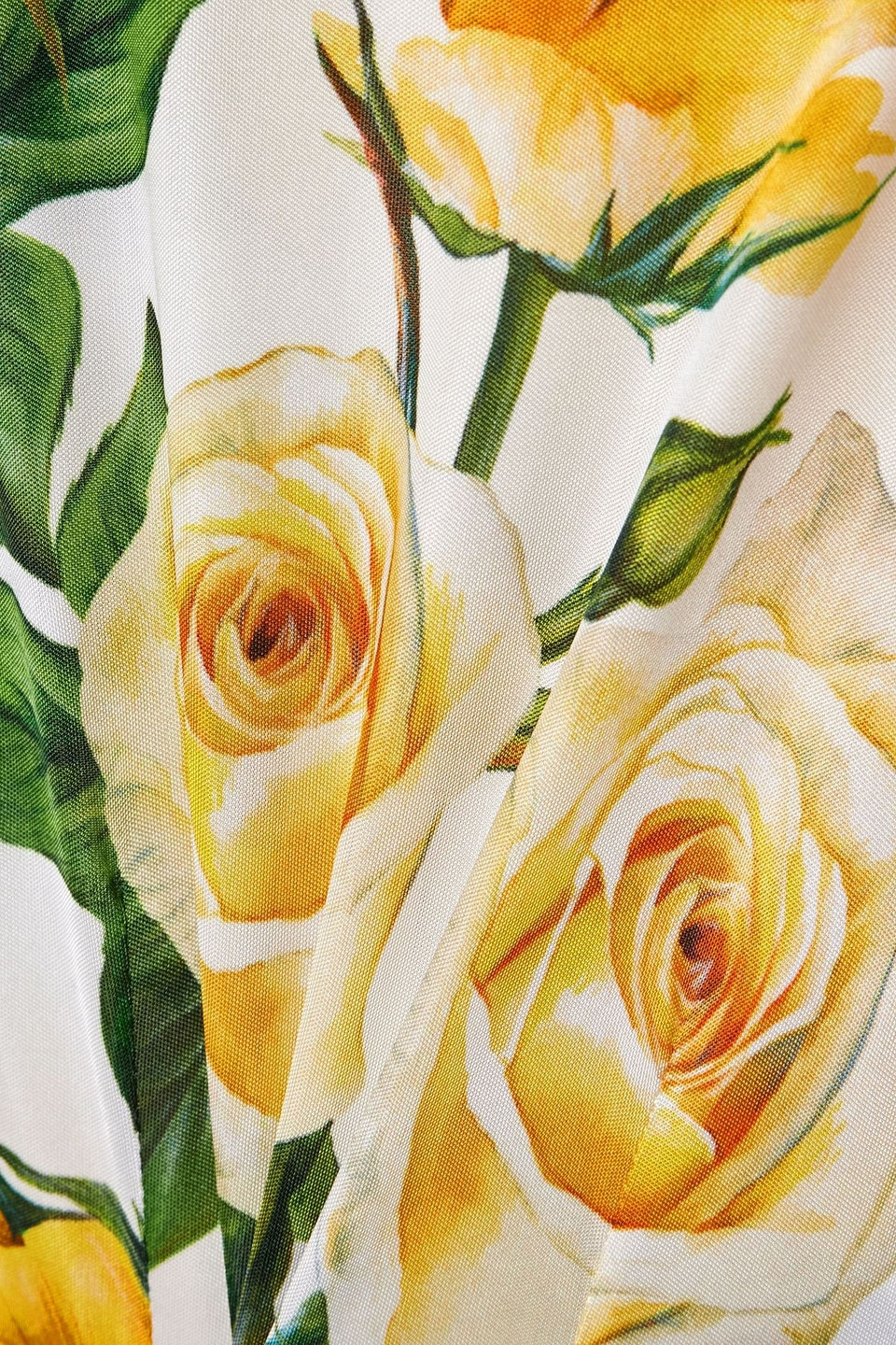 Dolce & Gabbana Rose Print Organza Midi Dress In Yellow