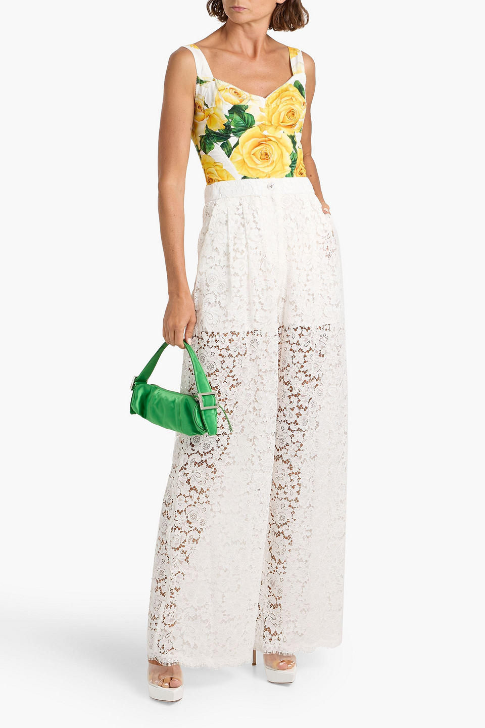 Dolce & Gabbana Corded Lace Wide-leg Pants In White