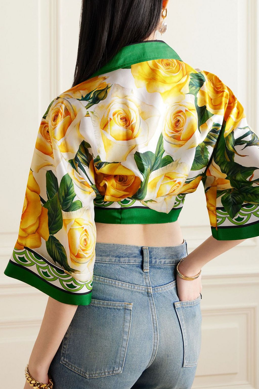 DOLCE&GABBANA Cropped tie-front floral-print silk-twill shirt